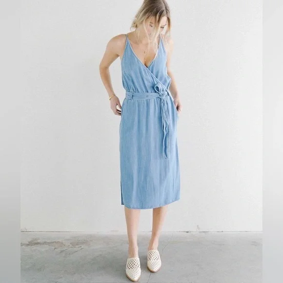 Anthropologie | Dresses | Cloth And Stone Denim Wrap Midi Dress | Poshmark